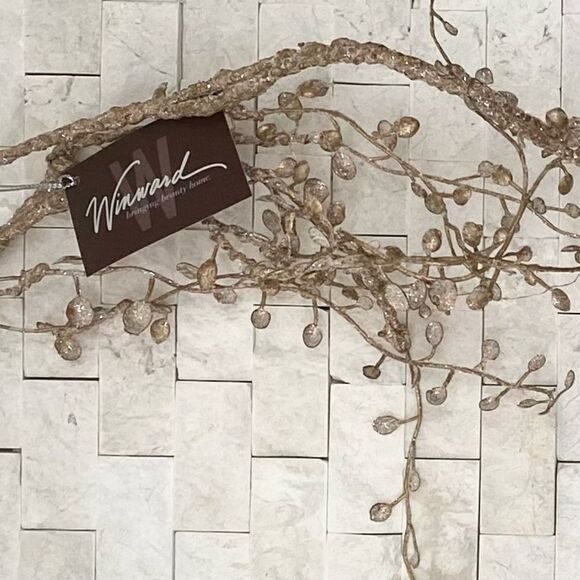 NWT New Winward Home Gold Shimmer Holiday Eucalyptus Winter Leaf Vine Garland - Picture 6 of 14